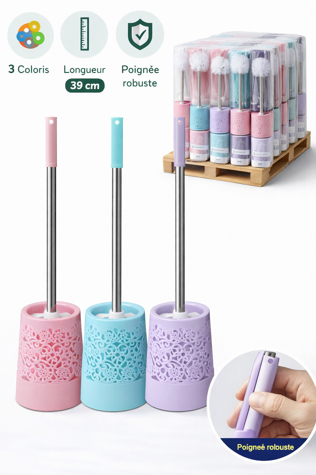 Brosses WC pastelles avec support