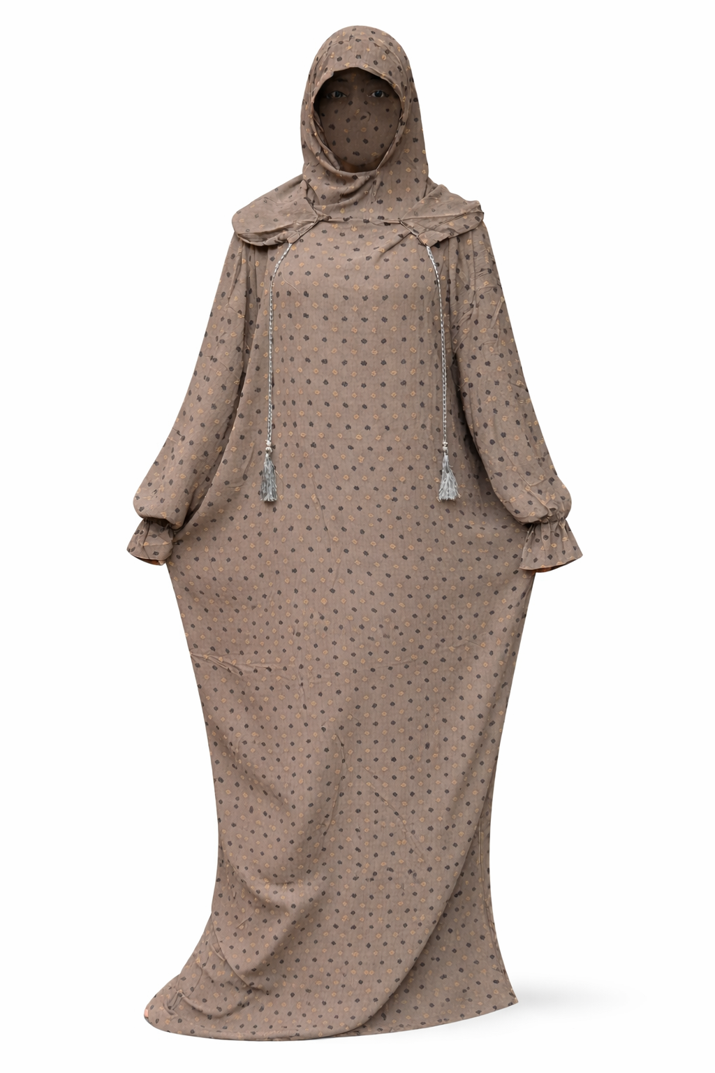 Abaya en taupe avec hijab assorti