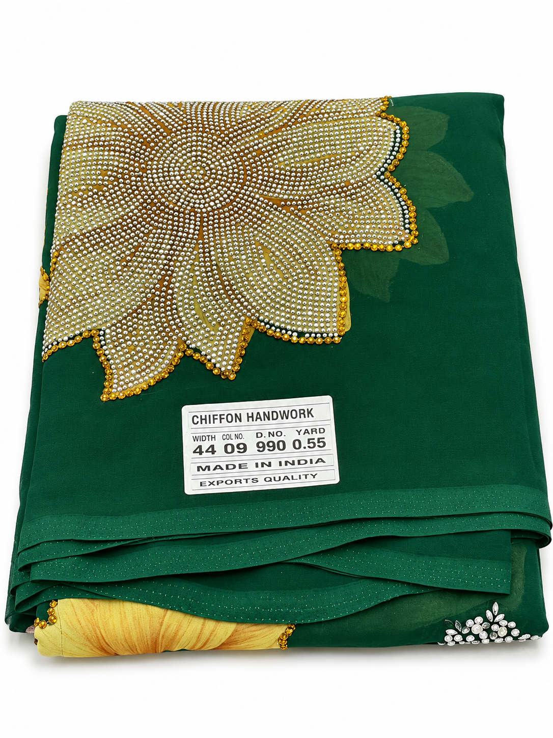 Tissu en chiffon vert avec perles