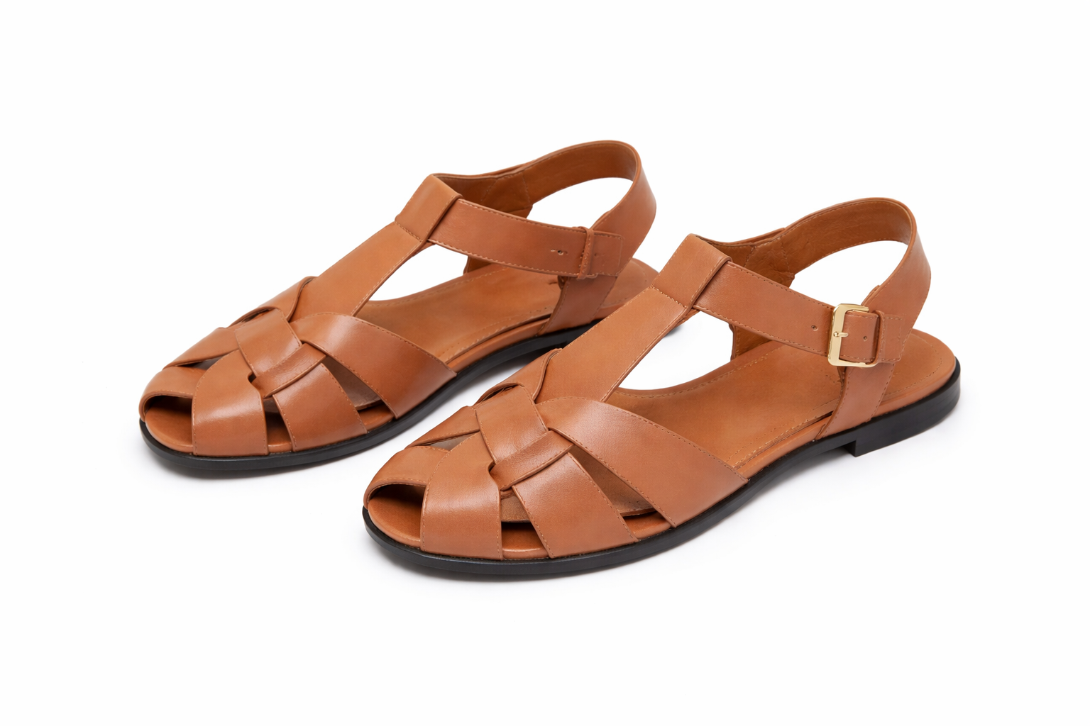 Sandales en cuir tressé marron