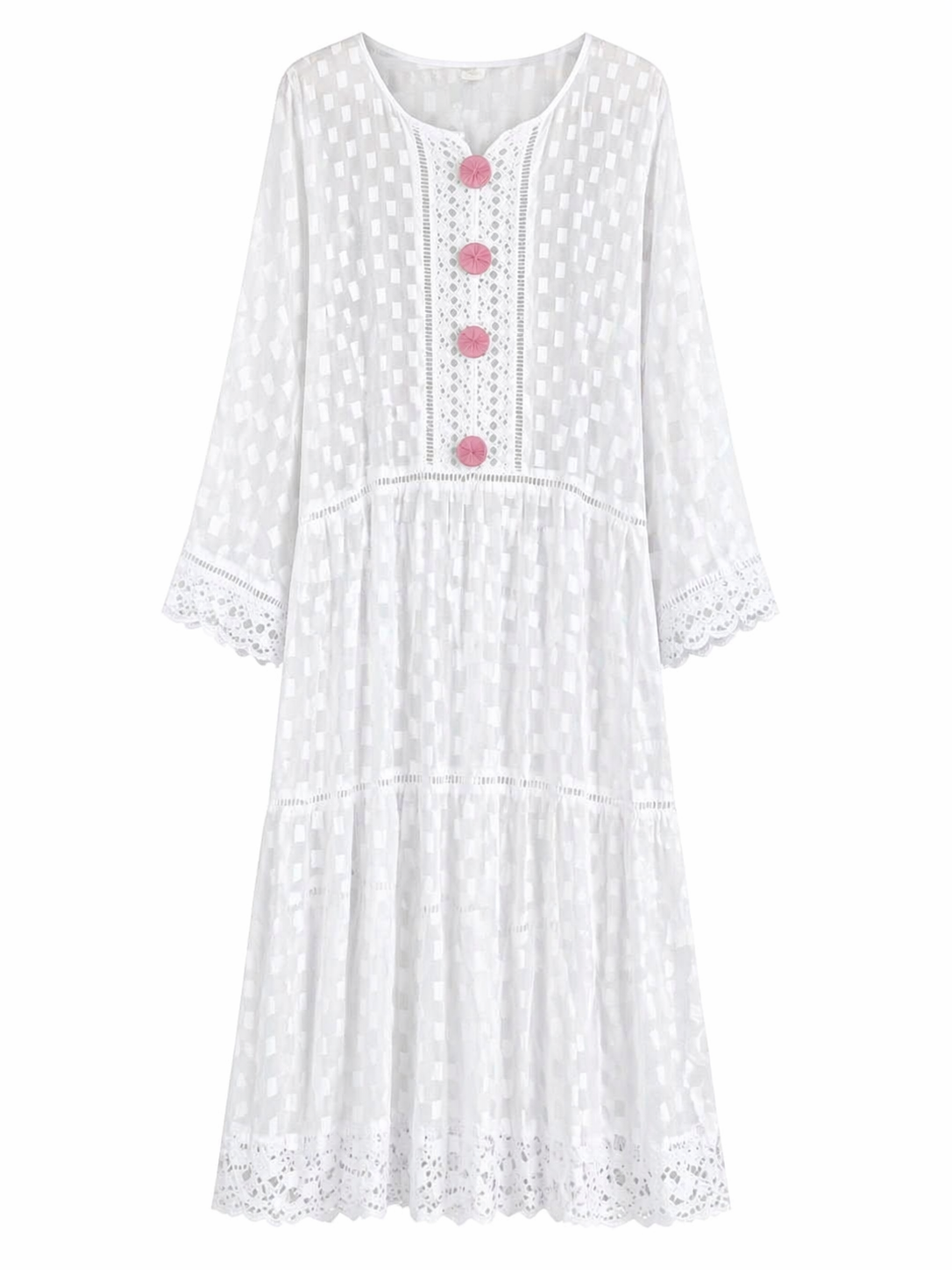 Robe boho blanche avec boutons roses