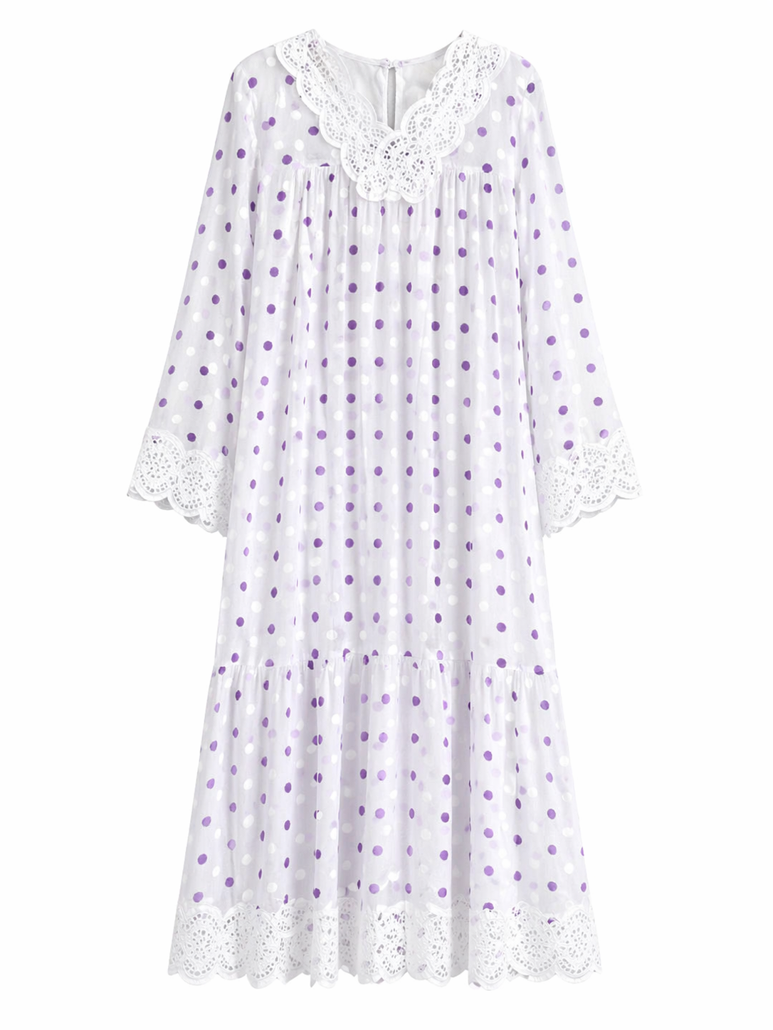 Robe longue à pois et dentelle