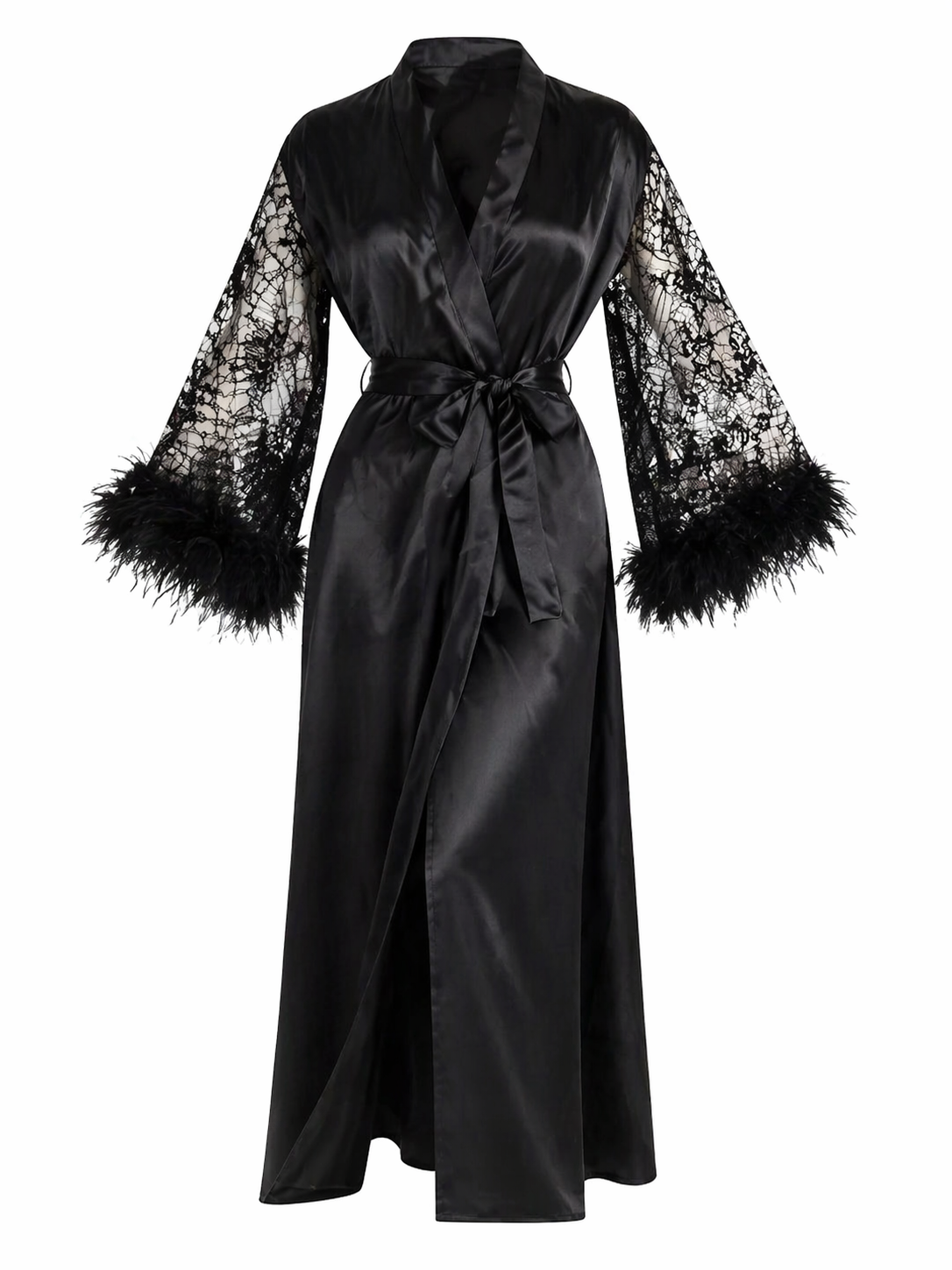 Robe satin noir avec détails en dentelle