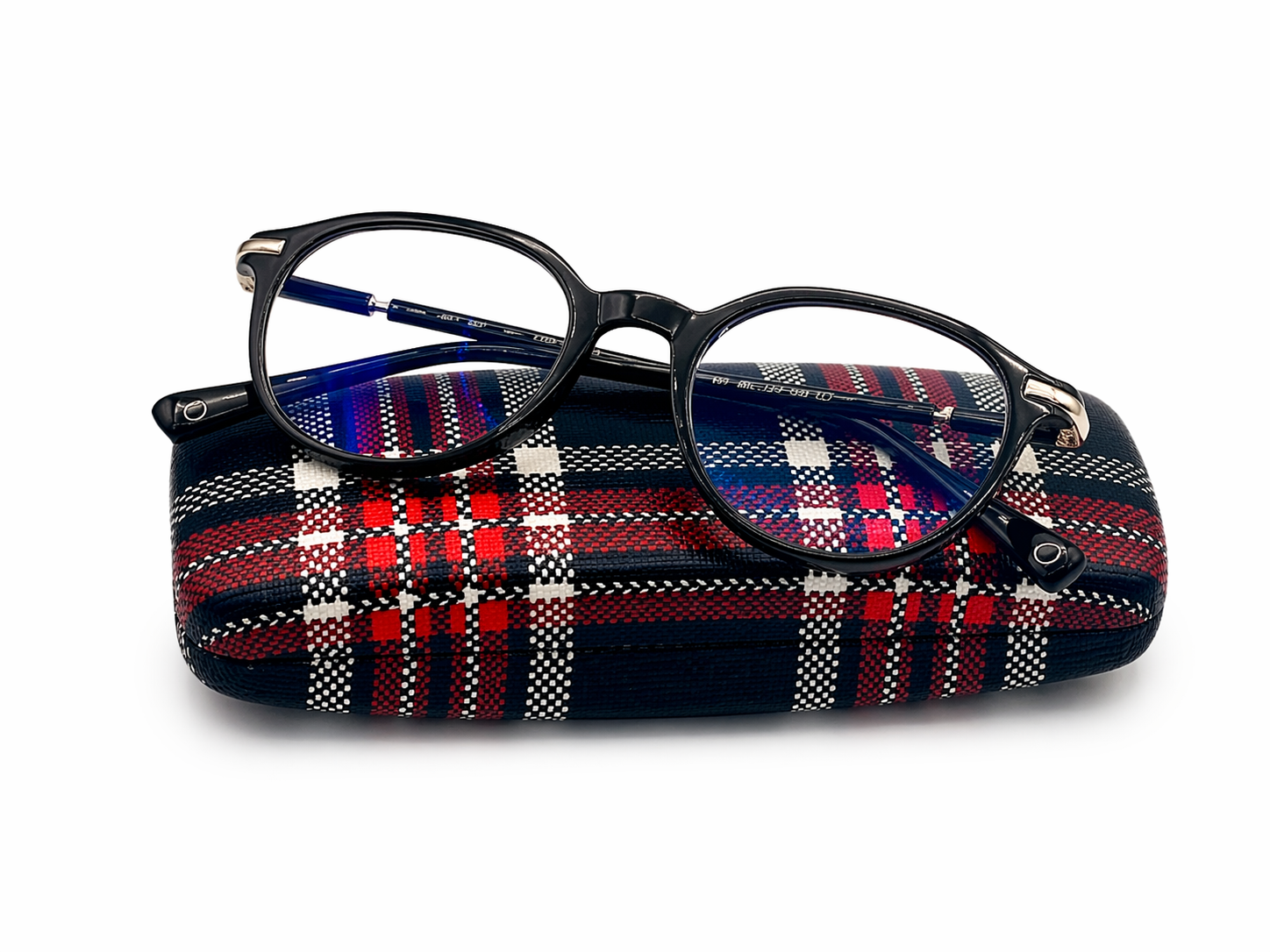Lunettes photogray rétro sur étui tartan