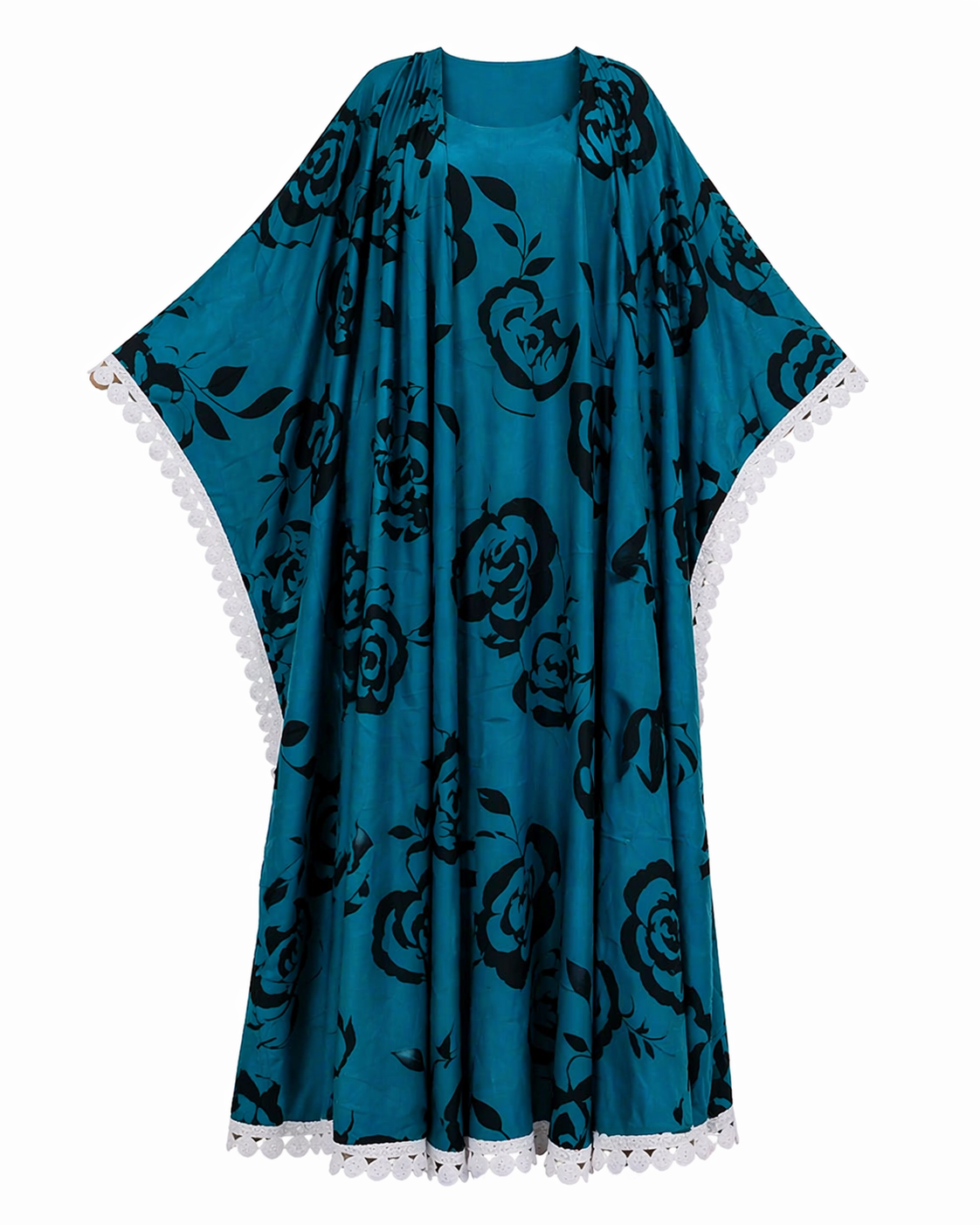 Robe en caftan teal à fleurs