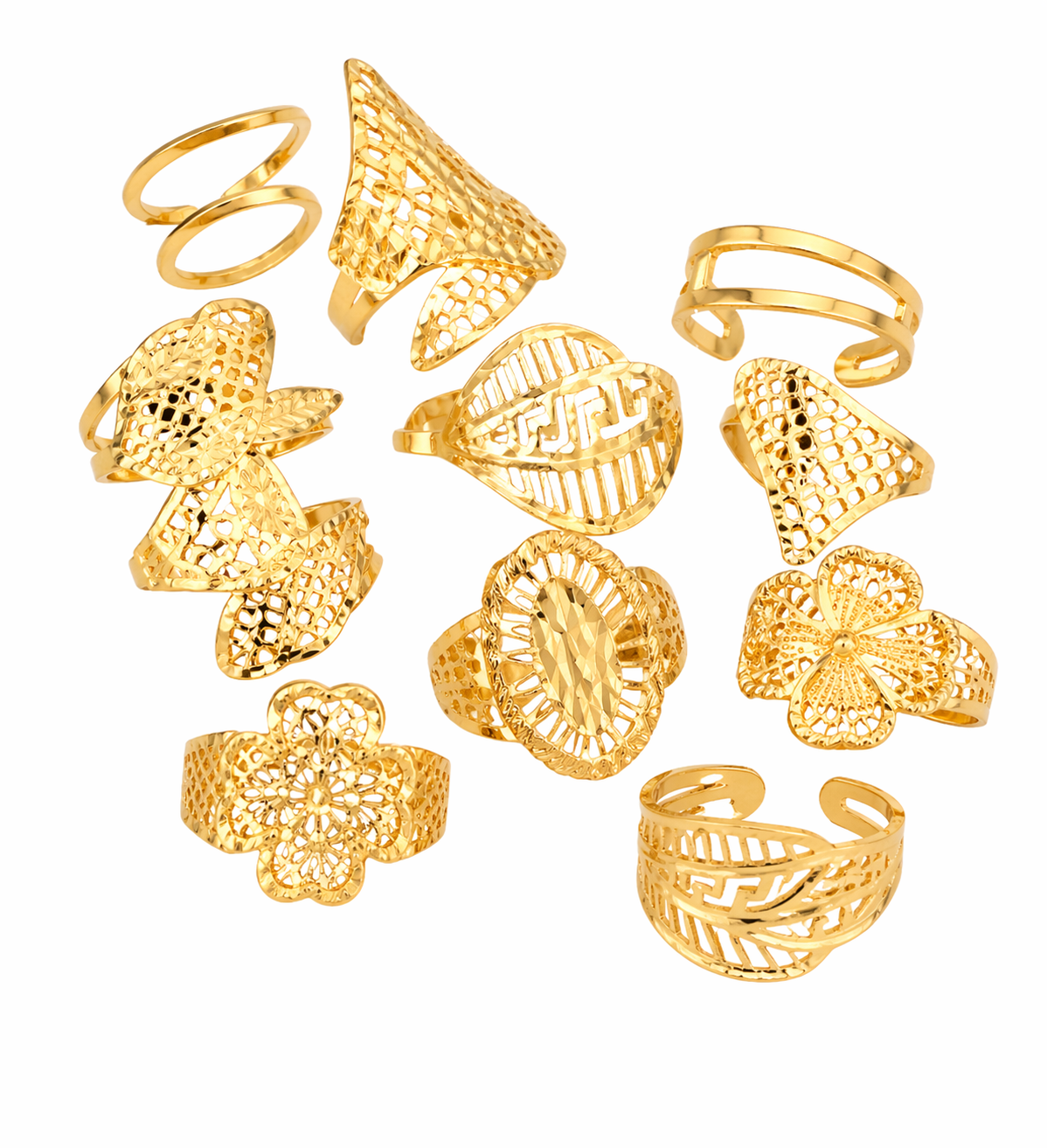 Collection de bagues en filigrane doré