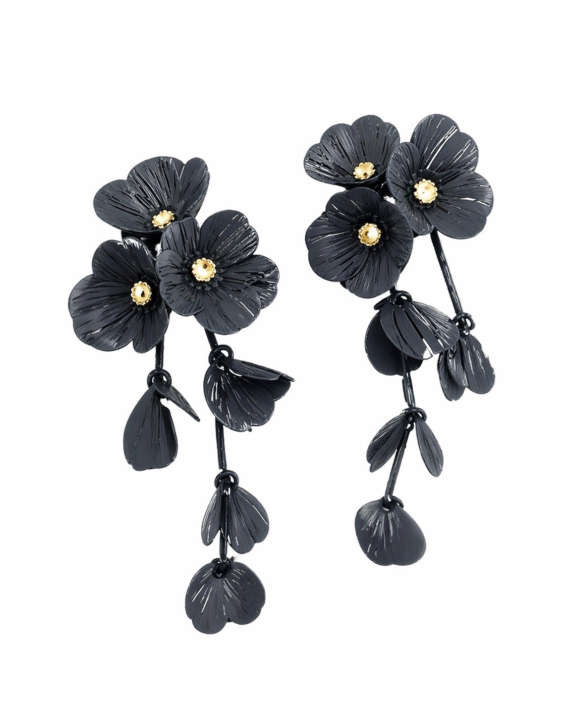 Boucles d'oreilles florales noires élégantes