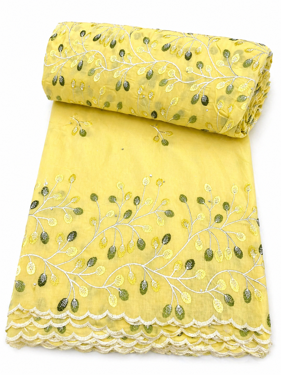 Tissu jaune brodé