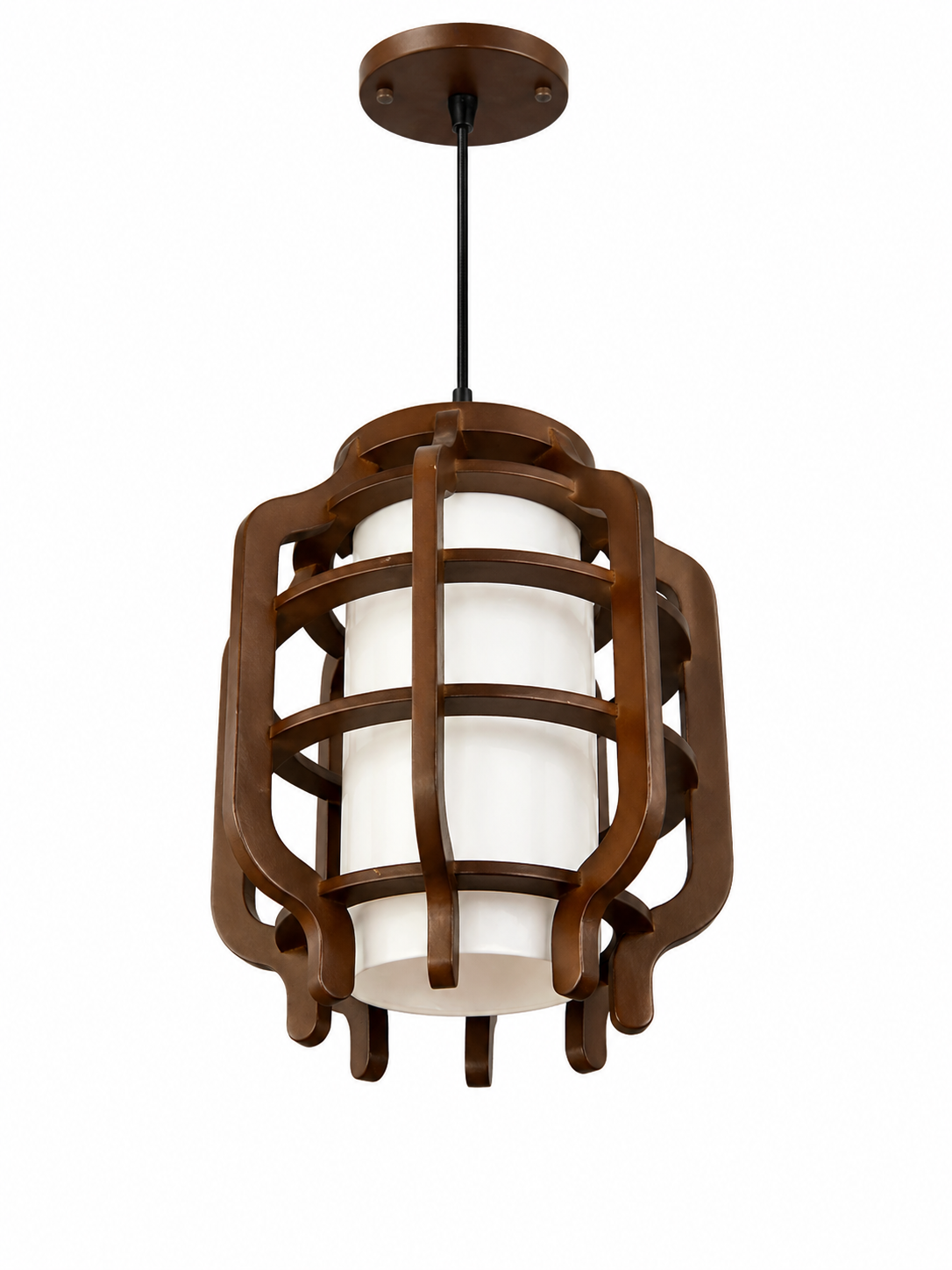 Suspension décor en métal brun avec abat-jour blancs