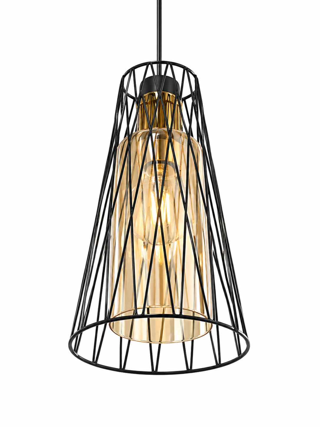 Suspension industrielle avec lumière chaleureuse