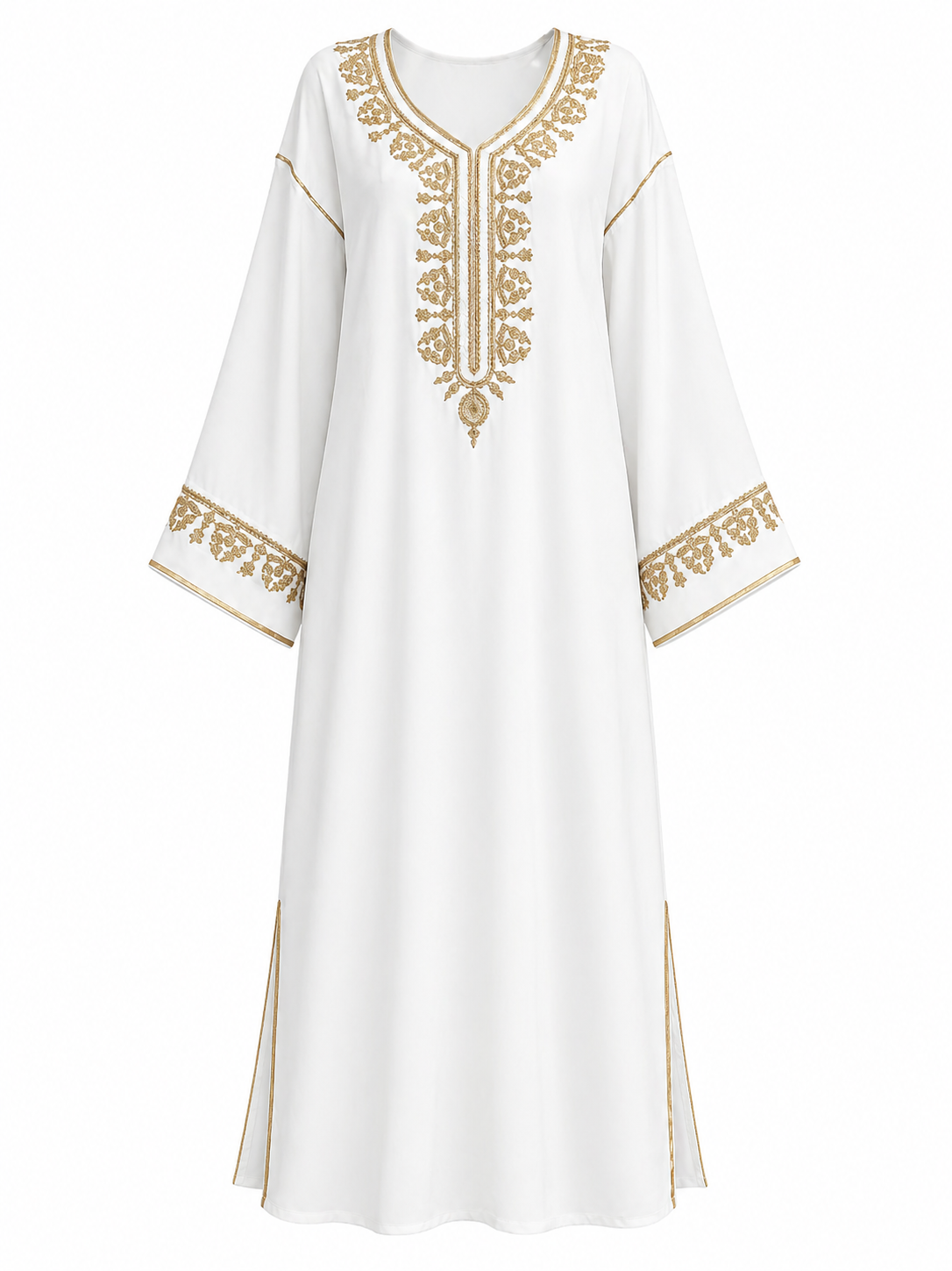 Robe blanche avec broderies dorées