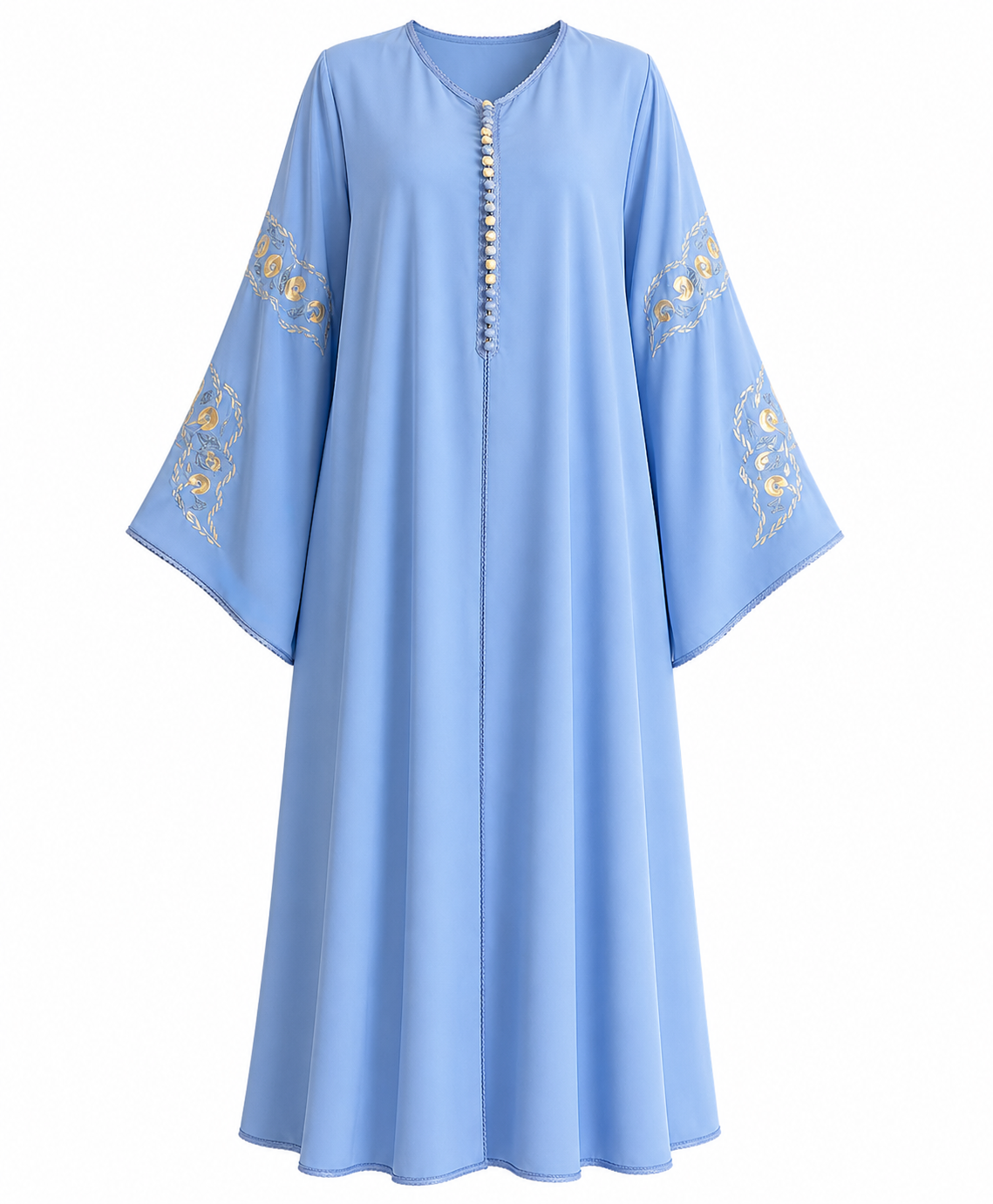 Caftan bleu ciel avec broderies dorées