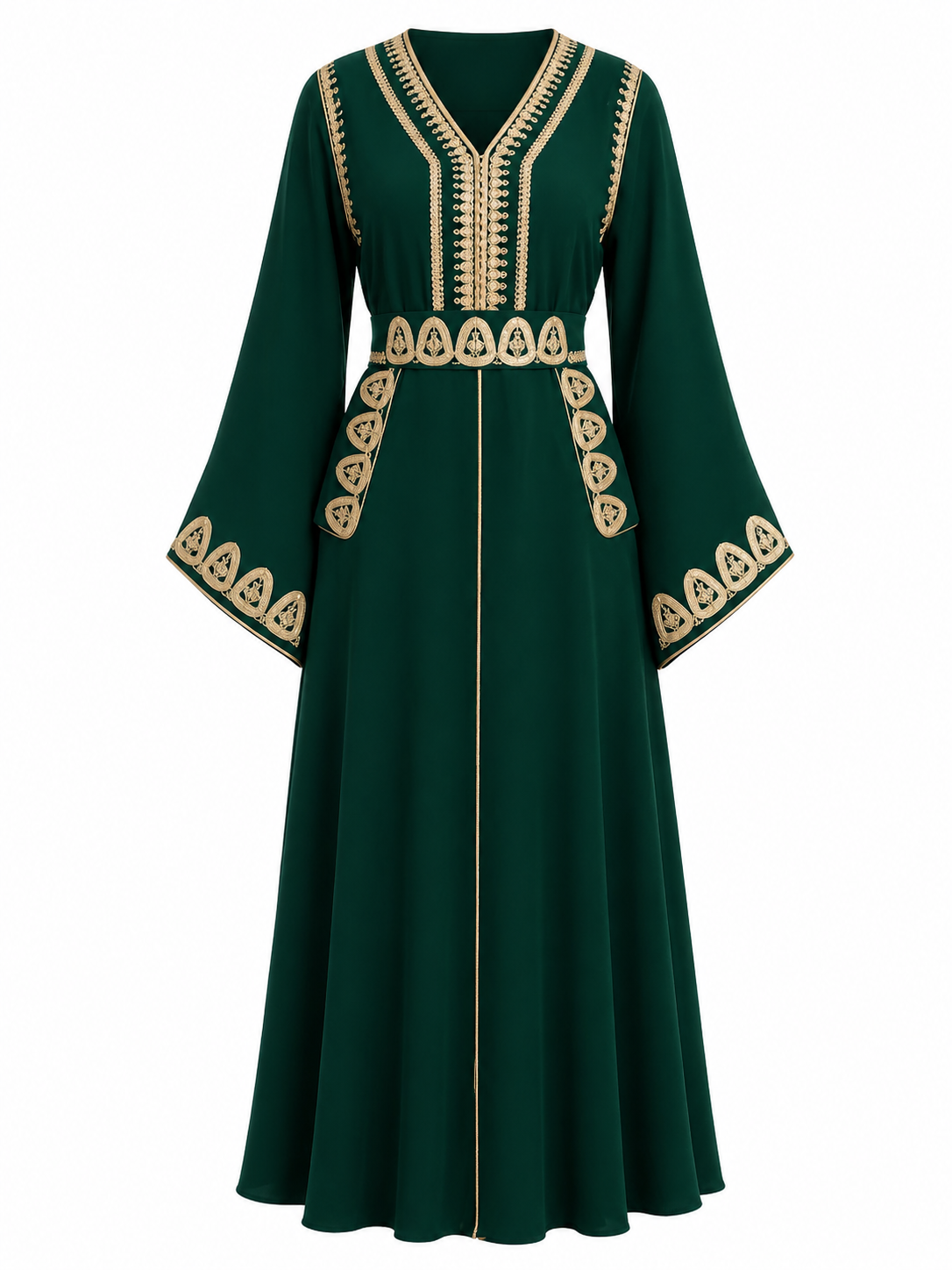 Robe longue verte émeraude brodée