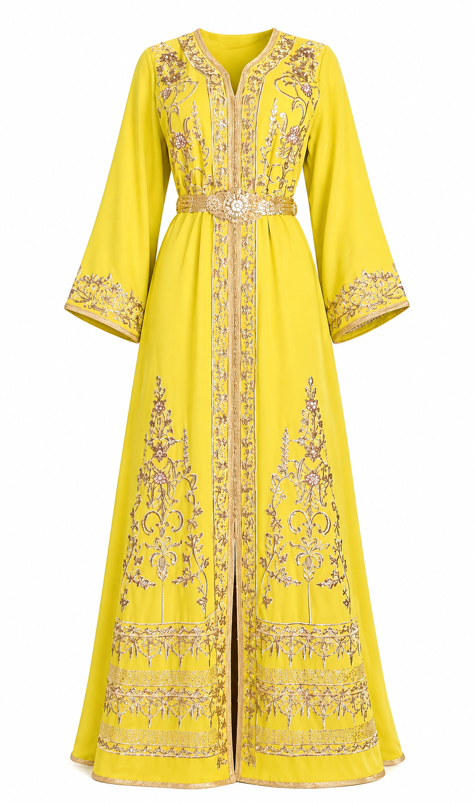 Robe traditionnelle marocaine en jaune et or