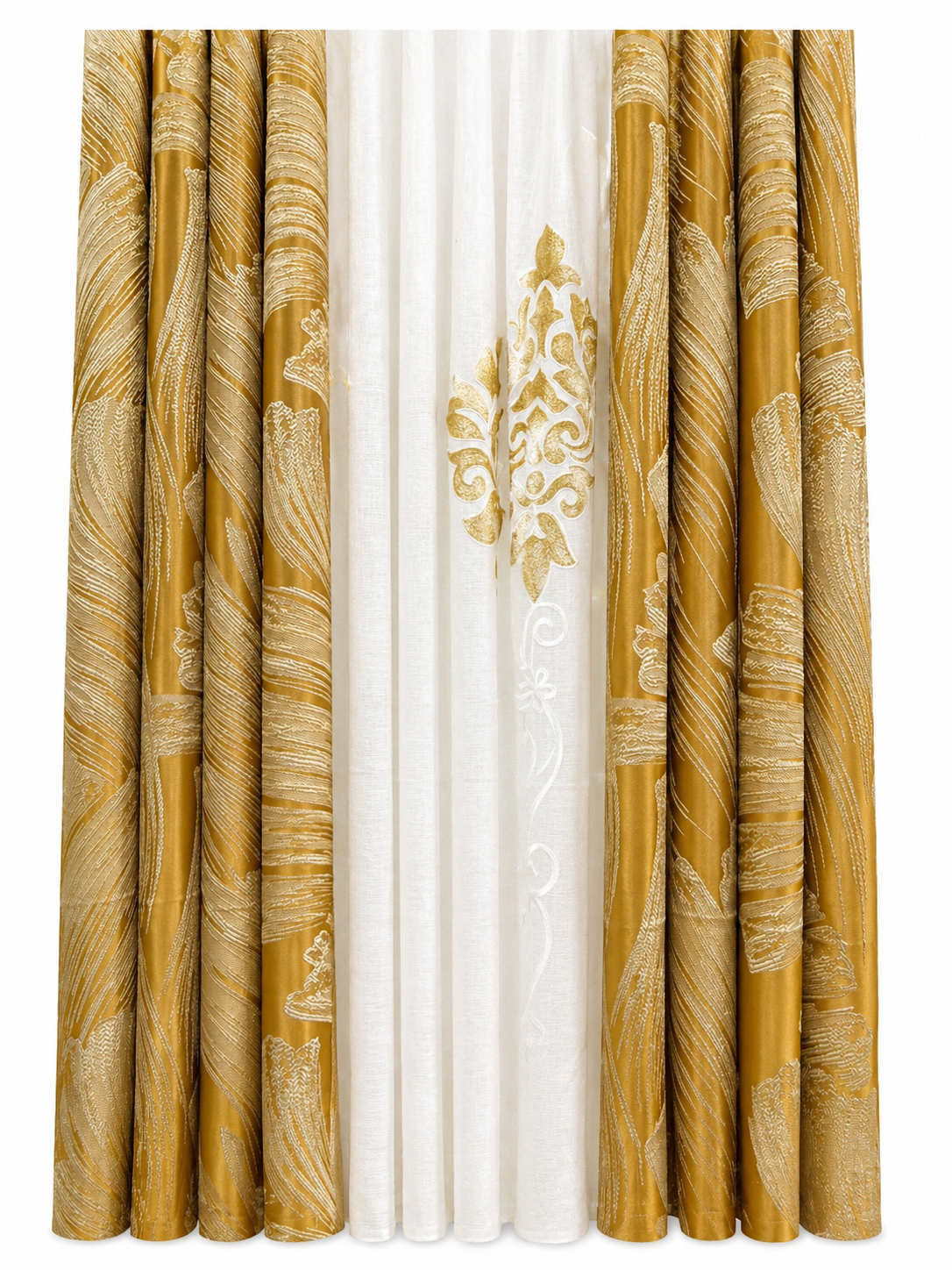 Rideau baroque avec motifs dorés et argentés