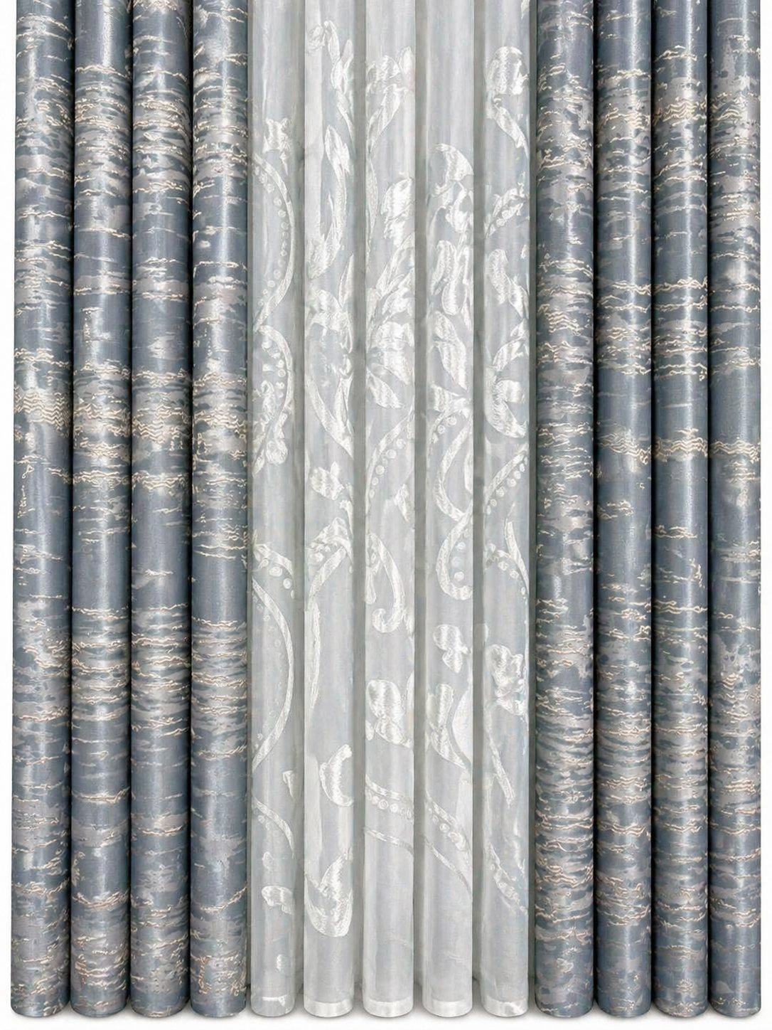 Rideau drapé avec motifs floraux et métallisés