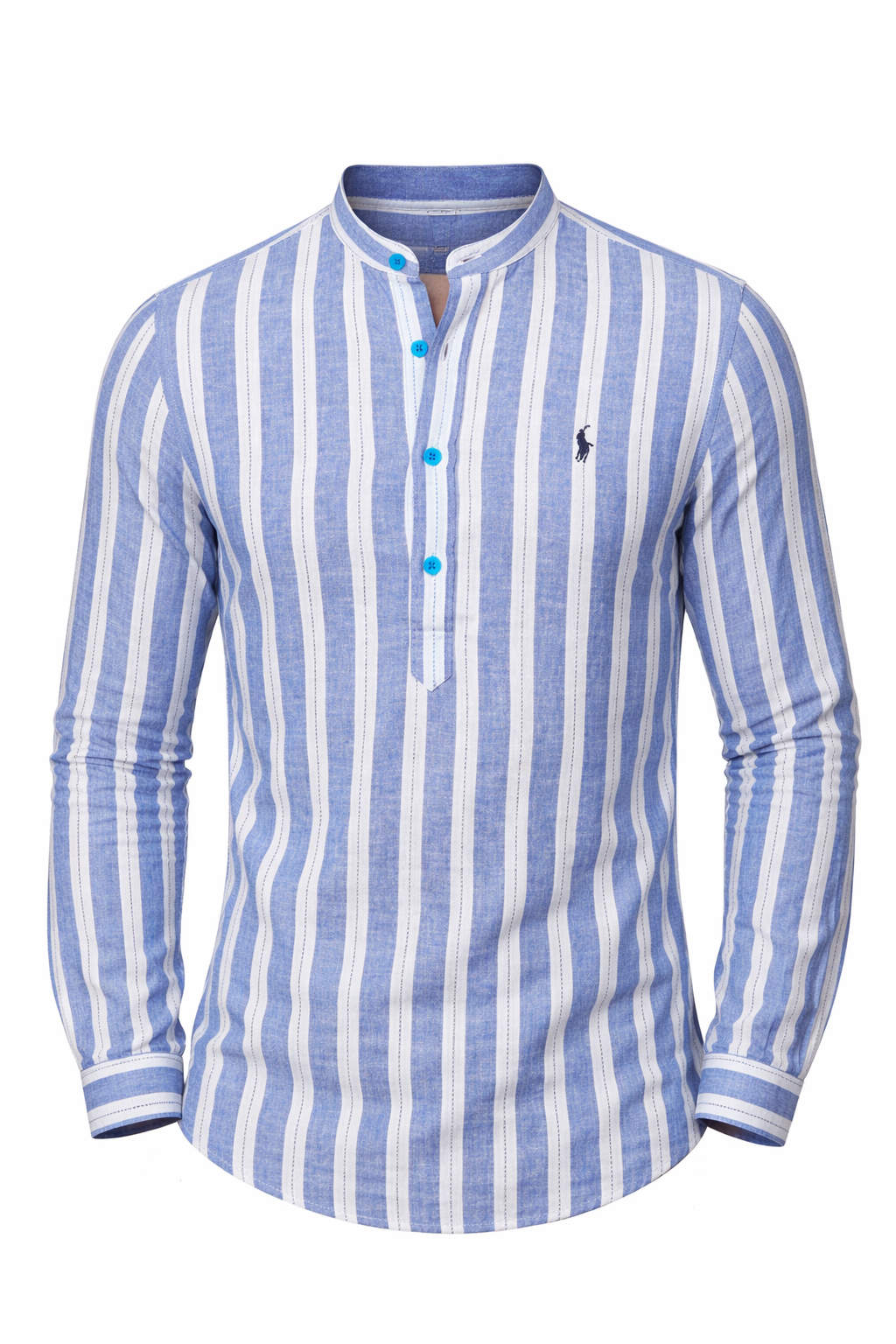 Chemise en lin rayée bleue et blanche