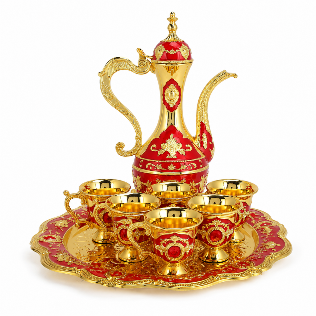 Service à thé arabe en or et rouge