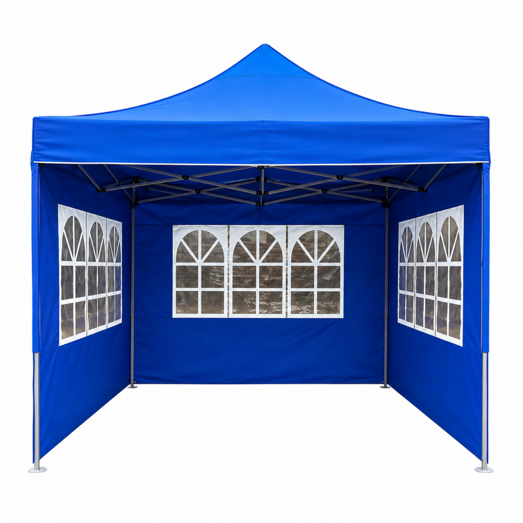 Tente pliante bleue avec fenêtres