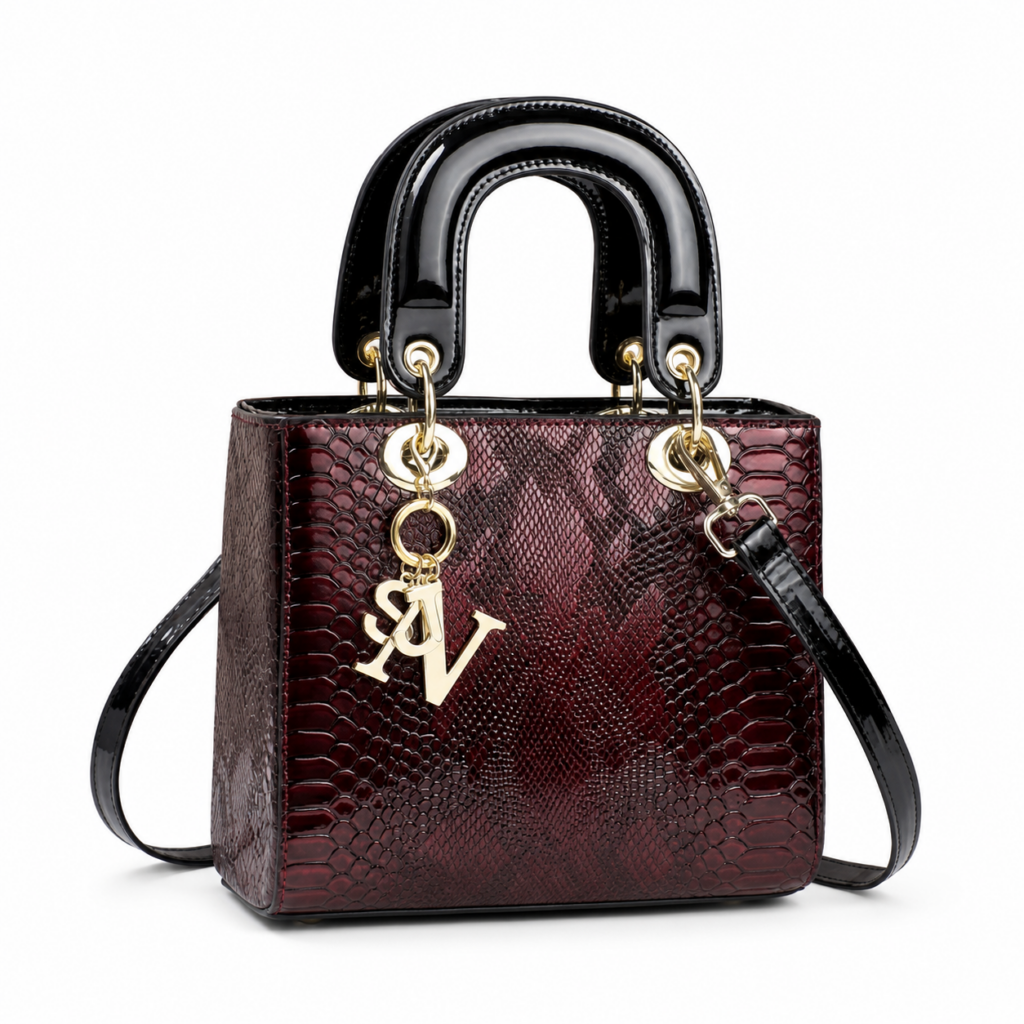 Sac à main mini reptile bordeaux