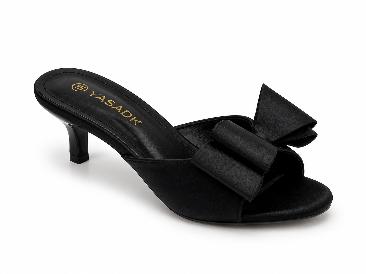 Sandale mule noire avec noeud décoratif