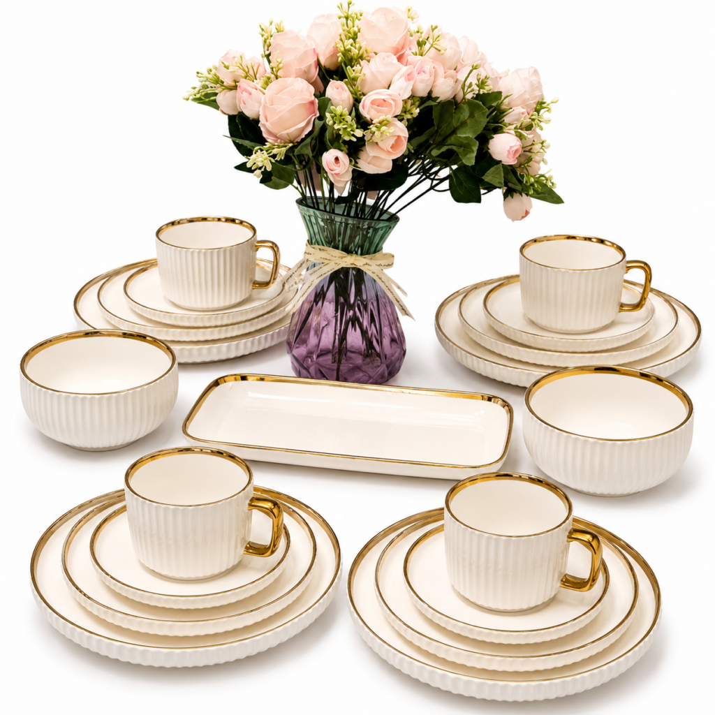 Service 32 pieces de couleur Blanc Doré