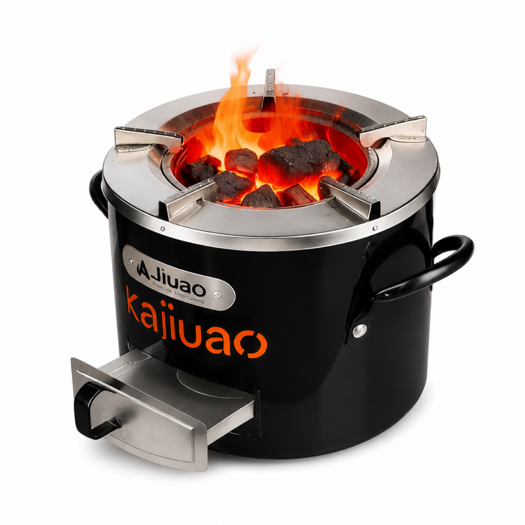 Réchaud à charbon avec flammes vivantes