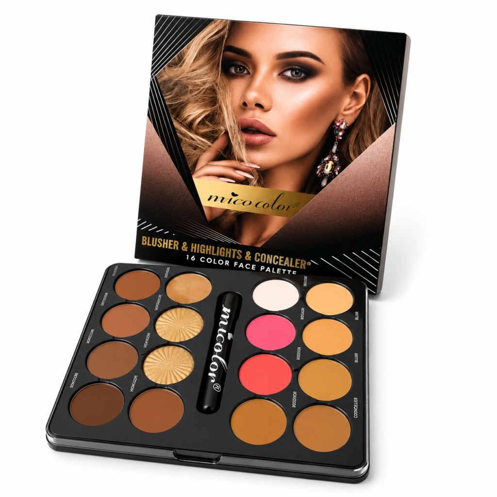 Palette Visage Mico Color 16 Couleurs – Blush, Highlighter