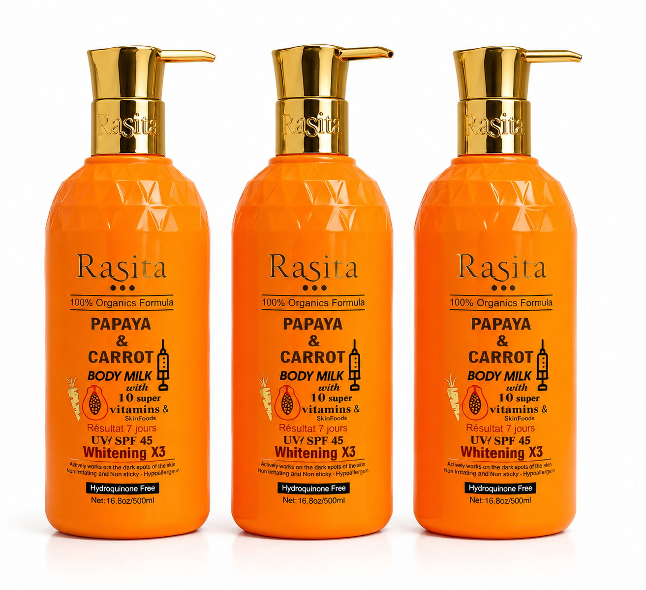Lait Corporel Rasita Papaya & Carrot – Hydratation, Éclat et Protection SPF 45