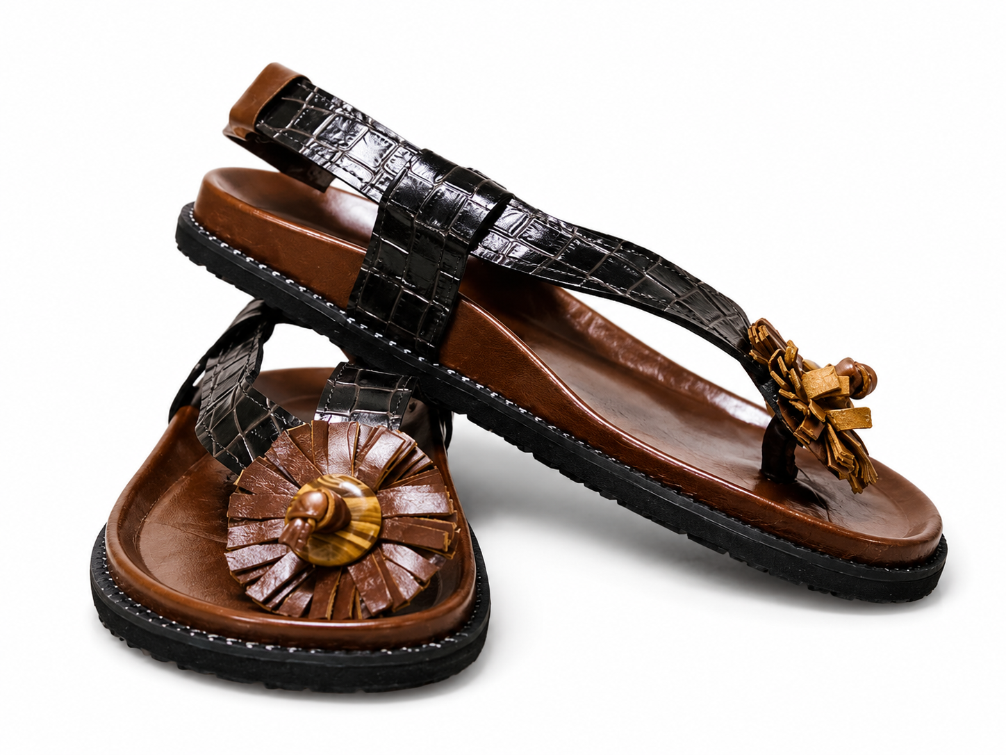 Sandales en cuir marron
