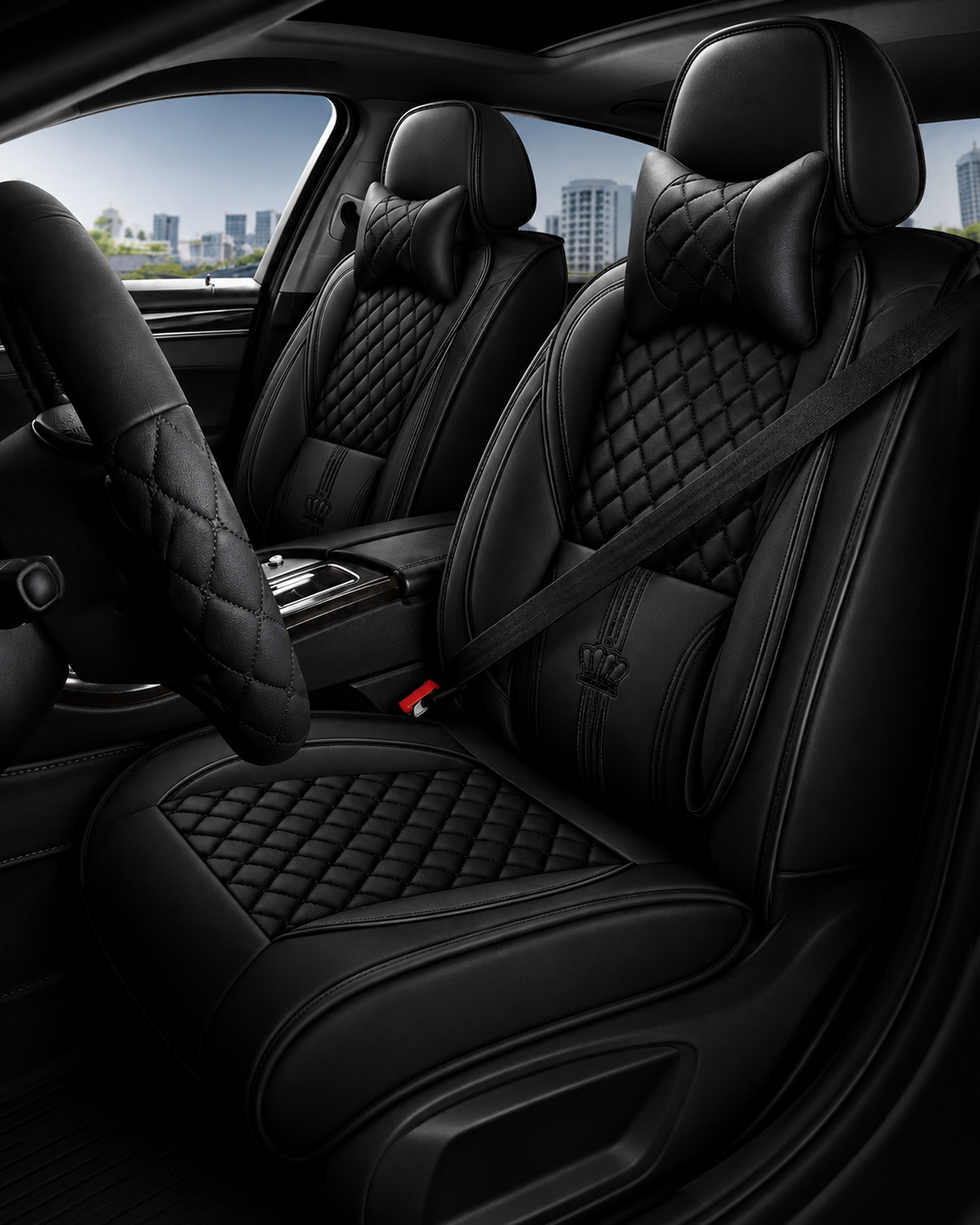 Intérieur automobile noir luxueux