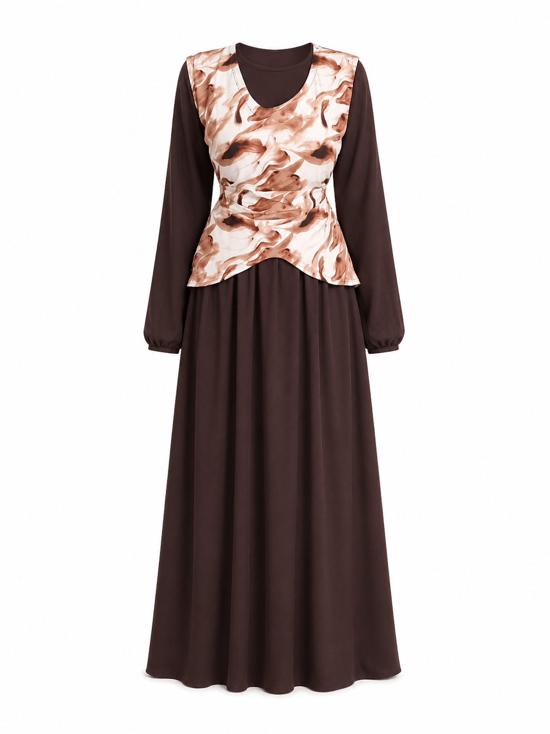 Robe longue et gilet marbré
