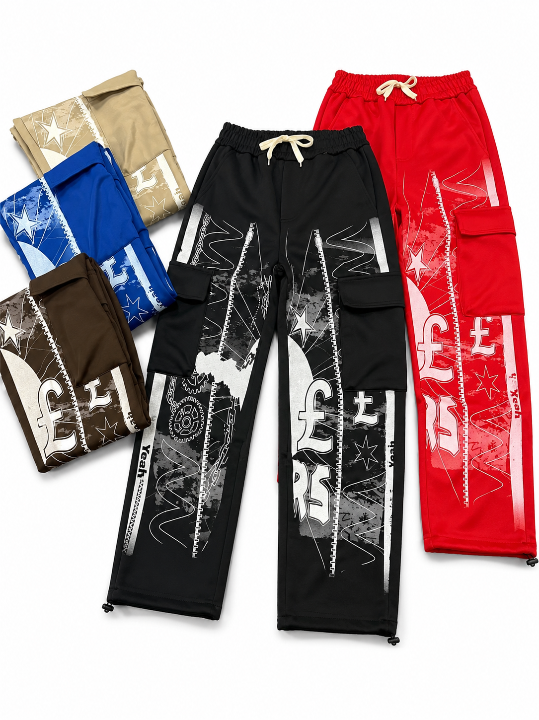 Pantalons cargo graphiques aux couleurs vives