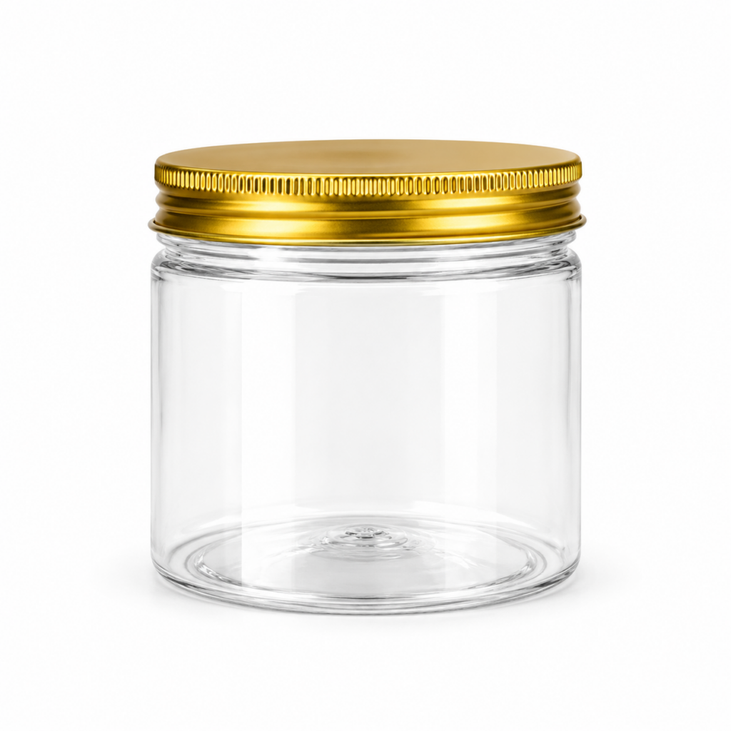 Pot  transparent à couvercle doré 250ML Douzaine