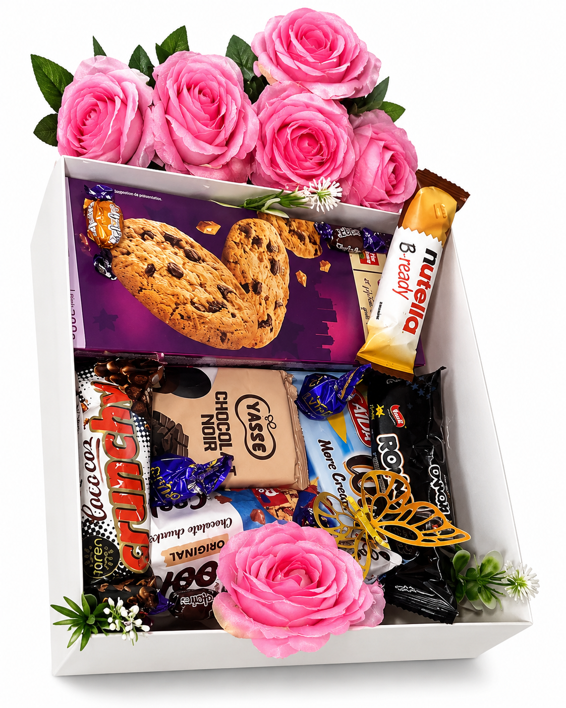 Coffret gourmand roses et chocolats