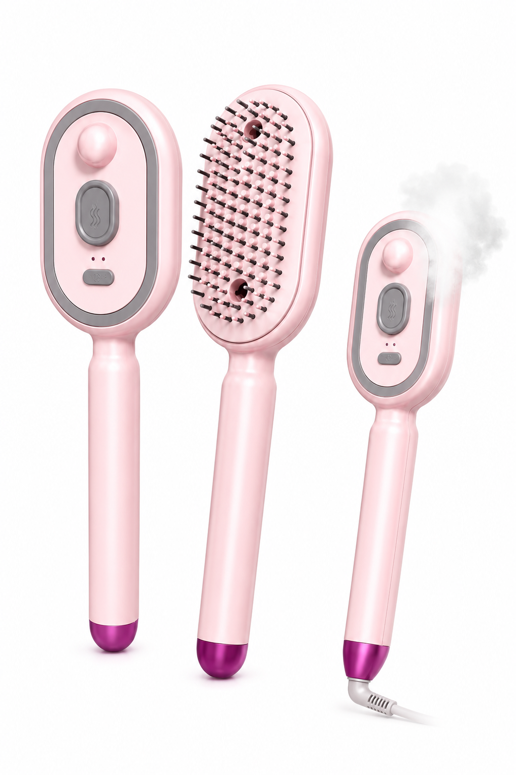 Brosse lissante rose à vapeur multifonction