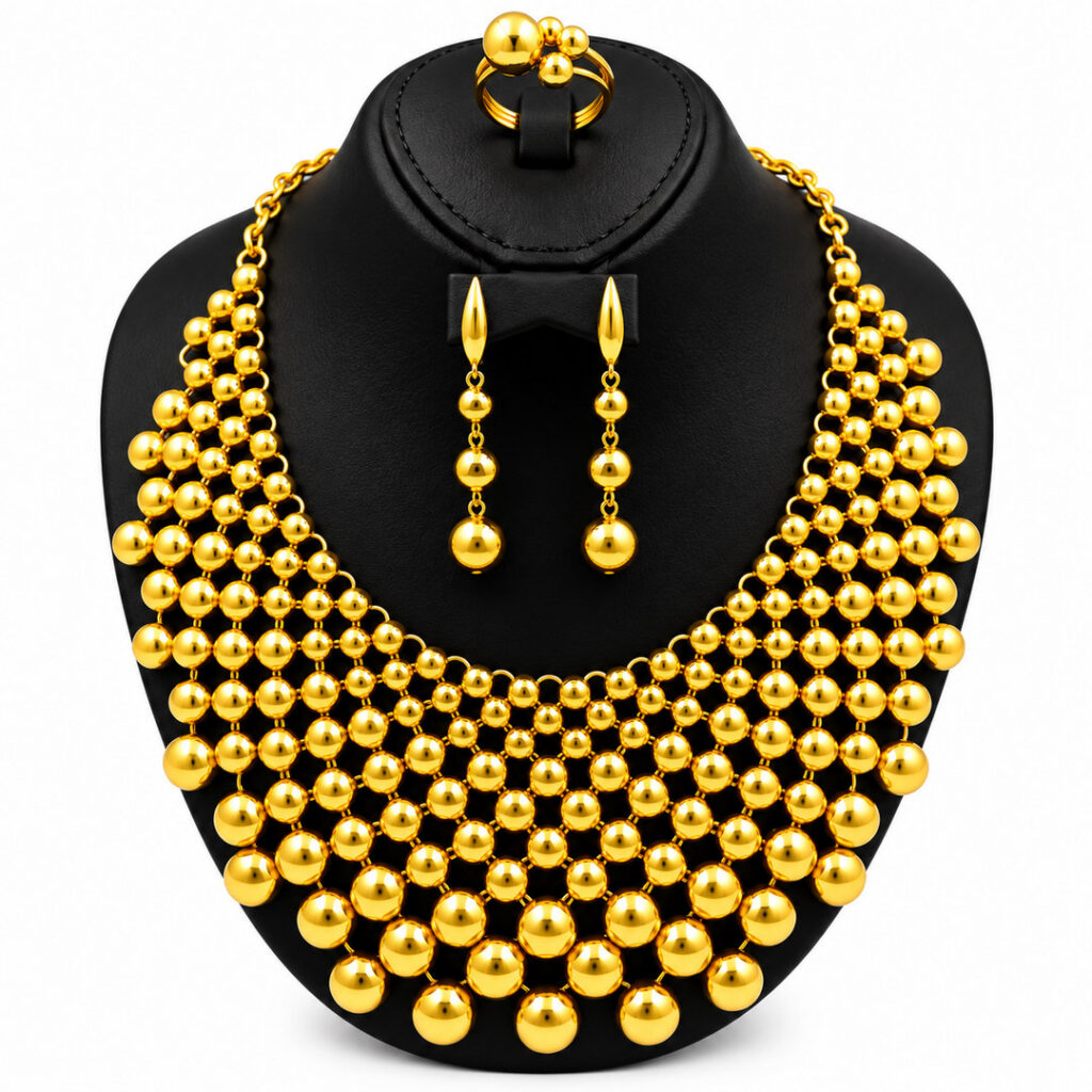 Parure de Bijoux Femme Dorée à Perles Rondes