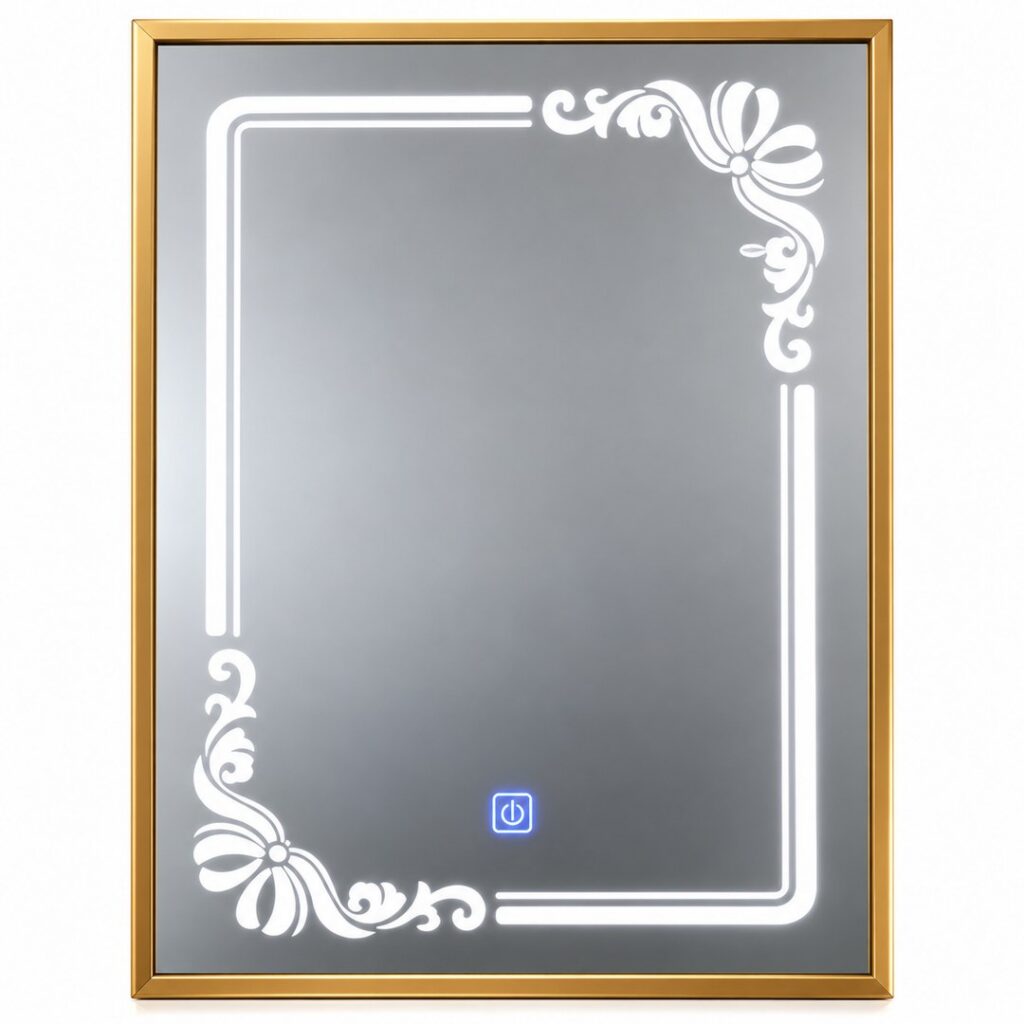 Miroir LED Lumineux Décoratif avec Cadre Doré et Commande Tactile