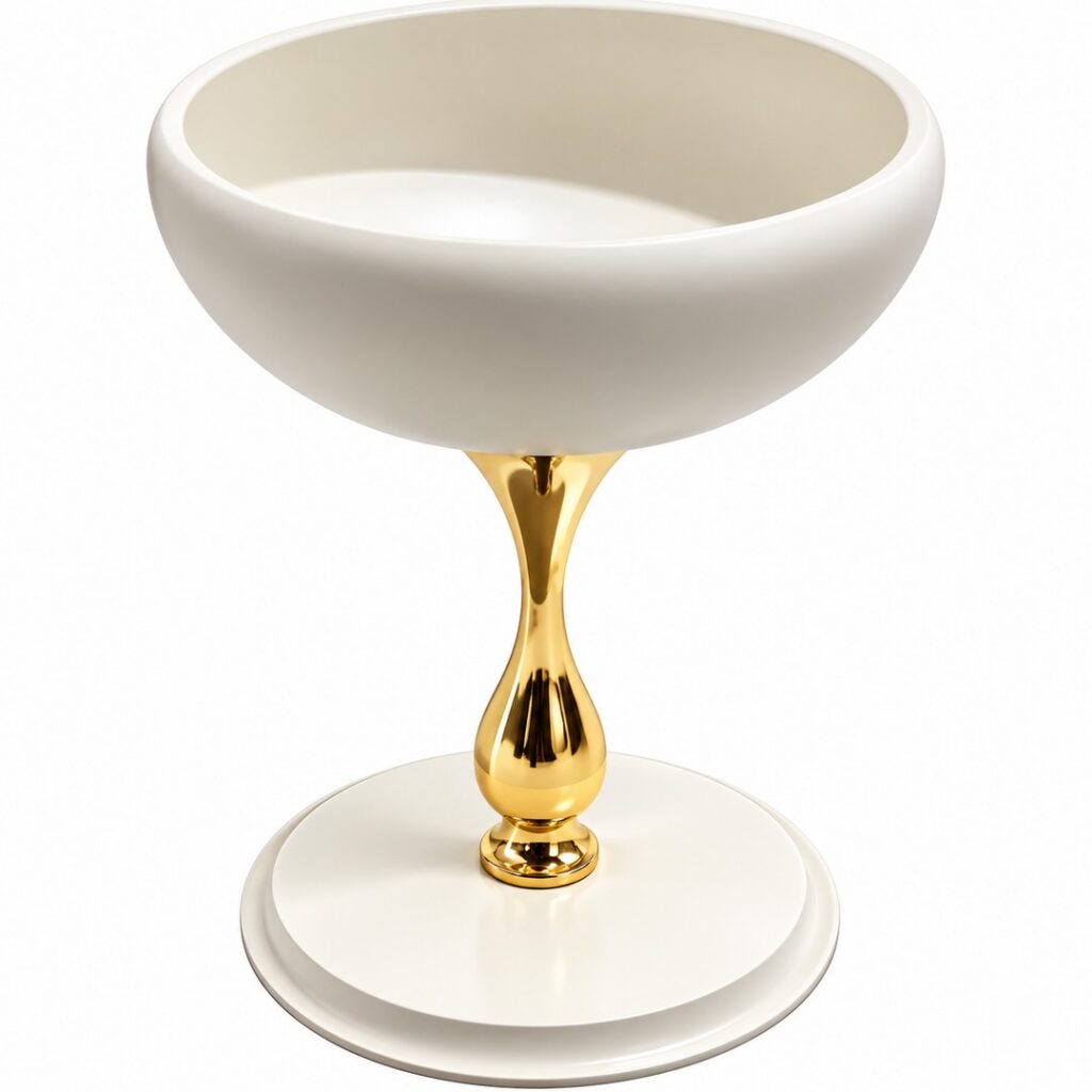 Coupe décorative blanche et dorée sur pied