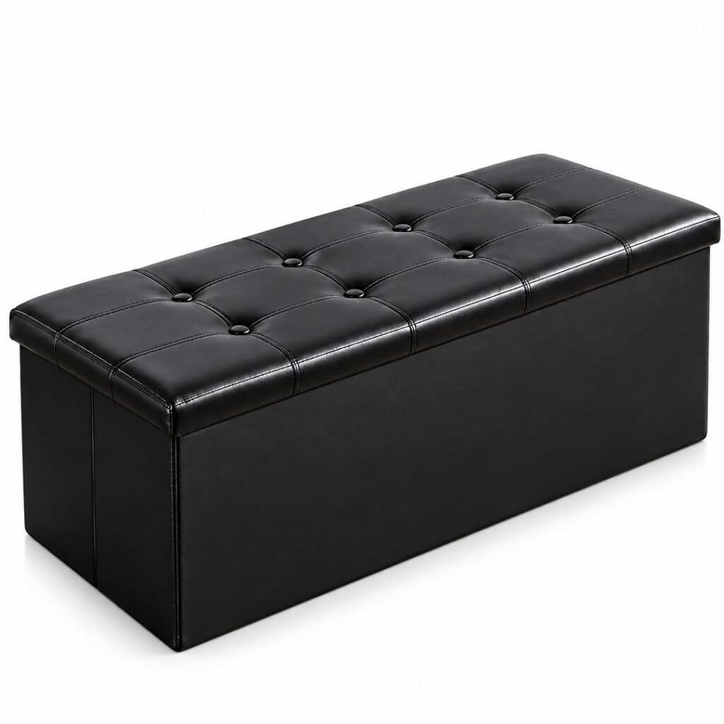 Banc coffre de rangement noir capitonné