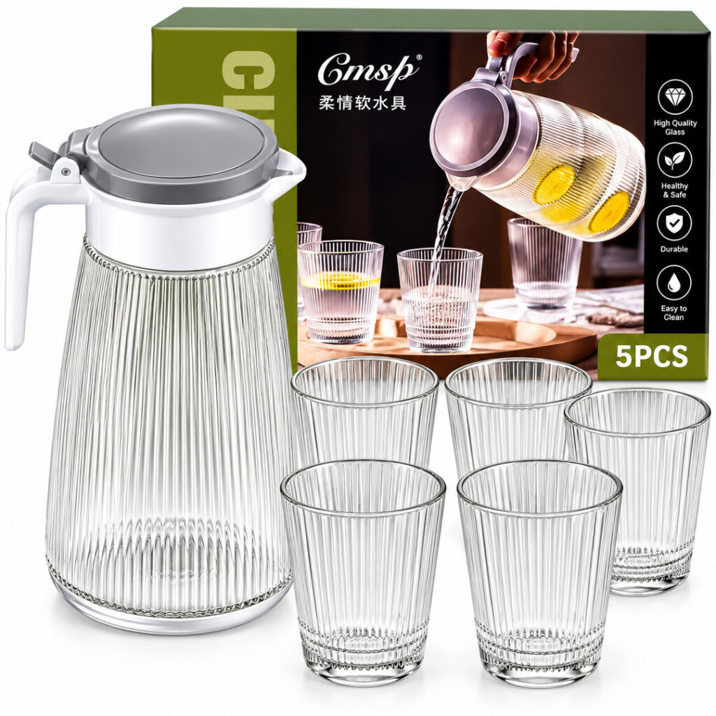 Service à Eau en Verre Transparent Strié 5 Pièces